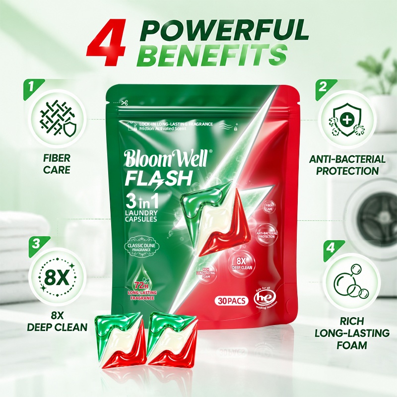 Sandhill-BloomWell Laundry Capsules – 3-in-1, 8X Deep Clean, 72H Fragrance, 30 Packs