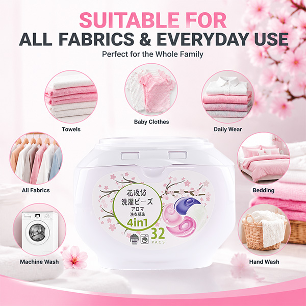 Sakura-4 in 1 Wholesale Private Label Best Premium last fragrance Laundry Liquid Detergent Pods for Washing Clothes