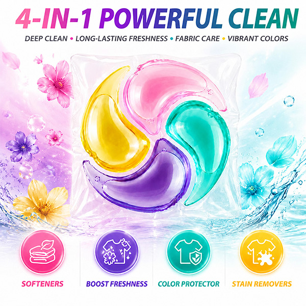 Lavender-4 in 1 Best smelling Detergent Pods For Washing Clothes 99% Bacteria Removal Eco-friendly