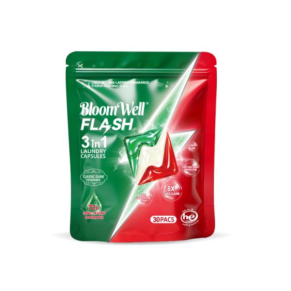 BloomWell Laundry Capsules – 3-in-1, 8X Deep Clean, 72H Fragrance, 30 Packs
